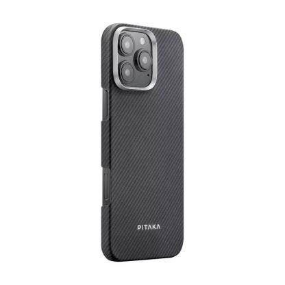 Pitaka MagEZ Ultra Slim Case 5 Aramid Fiber 600D - кевларен кейс с MagSafe за iPhone 16 Pro (черен-сив)  2