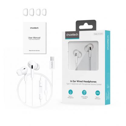 Choetech OC-A011 In-Ear USB-C Stereo Headphones - слушалки с USB-C кабел, управление на звука и микрофон (бял) 2
