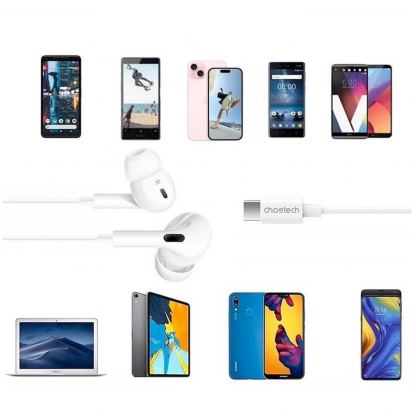 Choetech OC-A011 In-Ear USB-C Stereo Headphones - слушалки с USB-C кабел, управление на звука и микрофон (бял) 5