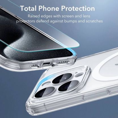 ESR Halolock Classic Pro MagSafe Hybrid Protection Set - хибриден удароустойчив кейс с MagSafe и стъклено защитно покритие за дисплея на iPhone 15 Pro (прозрачен) 4