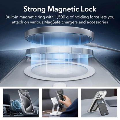 ESR Halolock Classic Pro MagSafe Hybrid Protection Set - хибриден удароустойчив кейс с MagSafe и стъклено защитно покритие за дисплея на iPhone 15 Pro (прозрачен) 5
