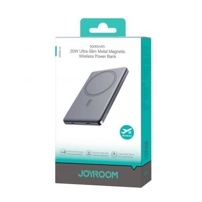 Joyroom Ultra Slim Magnetic Wireless Quick Charging Power Bank 5000 mAh 20W - преносима външна батерия с Lightning порт, USB-C изход и безжично зареждане с MagSafe (сив) 8