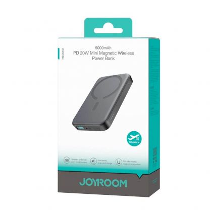 Joyroom Mini Magnetic Wireless Quick Charging Power Bank 5000 mAh 20W - преносима външна батерия с USB-C порт, USB-A изход и безжично зареждане с MagSafe (черен) 7