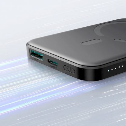 Joyroom Mini Magnetic Wireless Quick Charging Power Bank 5000 mAh 20W - преносима външна батерия с USB-C порт, USB-A изход и безжично зареждане с MagSafe (черен) 11