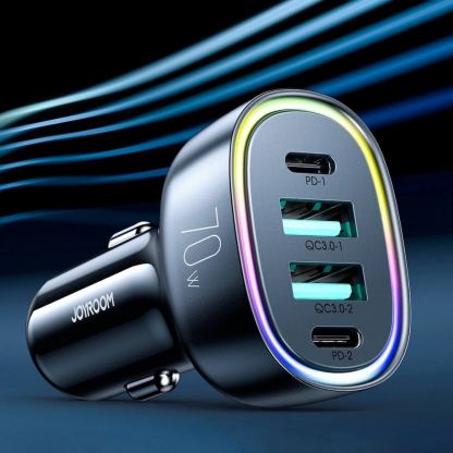 Joyroom Four Port Quick Car Charger 70W - зарядно за кола с 2xUSB-C и 2xUSB-A изходи с технология за бързо зареждане (тъмносив) 2