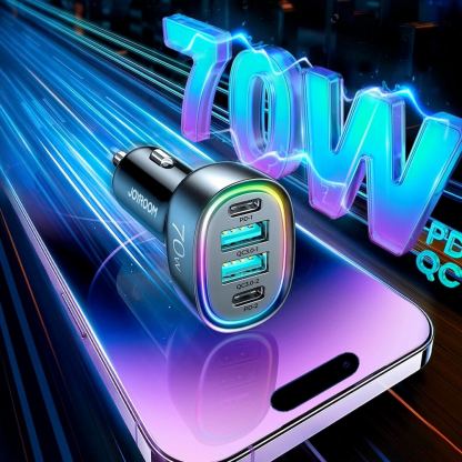 Joyroom Four Port Quick Car Charger 70W - зарядно за кола с 2xUSB-C и 2xUSB-A изходи с технология за бързо зареждане (тъмносив) 3