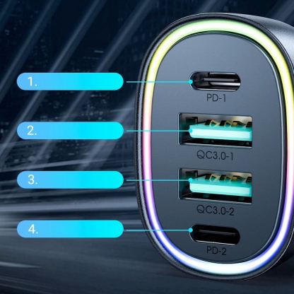 Joyroom Four Port Quick Car Charger 70W - зарядно за кола с 2xUSB-C и 2xUSB-A изходи с технология за бързо зареждане (тъмносив) 5