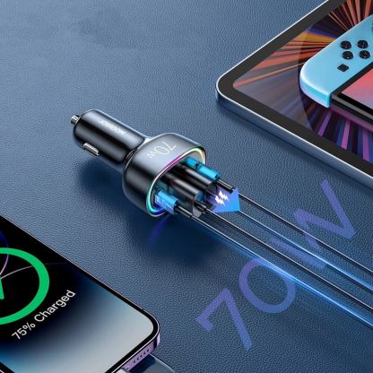 Joyroom Four Port Quick Car Charger 70W - зарядно за кола с 2xUSB-C и 2xUSB-A изходи с технология за бързо зареждане (тъмносив) 6