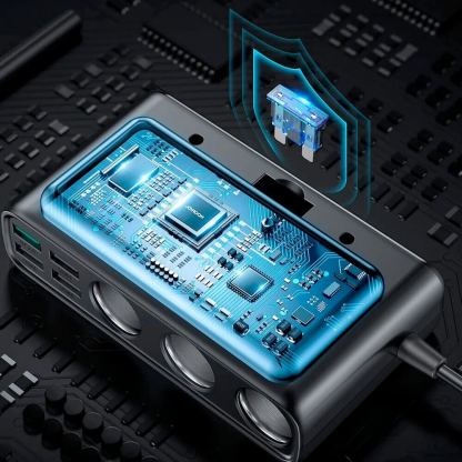 Joyroom 9-in-1 Car Charger 154W - зарядно за кола с 1xUSB-C и 5xUSB-A изходи и 3 извода за запалка (черен) 4