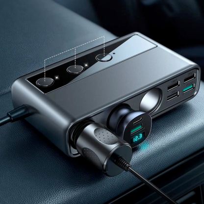 Joyroom 9-in-1 Car Charger 154W - зарядно за кола с 1xUSB-C и 5xUSB-A изходи и 3 извода за запалка (черен) 5
