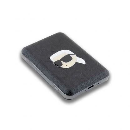 Karl Lagerfeld Embossed Karl and Choupette Magnetic Wireless Power Bank 5000 mAh 15W - преносима външна батерия с USB-C порт и безжично зареждане с MagSafe (черен) 2