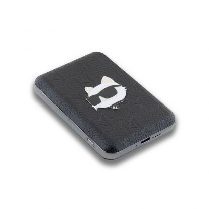 Karl Lagerfeld Embossed Choupette Head Magnetic Wireless Power Bank 5000 mAh 15W - преносима външна батерия с USB-C порт и безжично зареждане с MagSafe (черен) 3