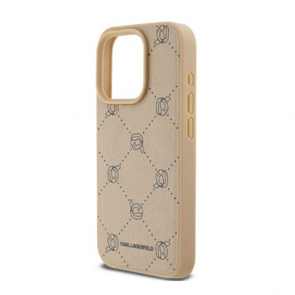 Karl Lagerfeld PU Karl Heads Pattern MagSafe Case - дизайнерски кожен кейс за iPhone 15 Pro (бежов) 4