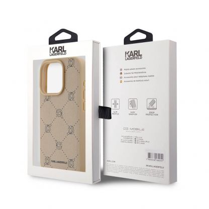 Karl Lagerfeld PU Karl Heads Pattern MagSafe Case - дизайнерски кожен кейс за iPhone 15 Pro (бежов) 6