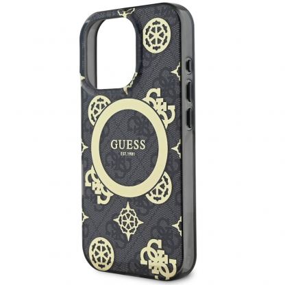 Guess PU IML 4G Peony Stamp MagSafe Leather Hard Case - дизайнерски кожен кейс с MagSafe за iPhone 16 Pro Max (черен) 4