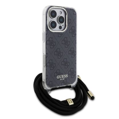 Guess PU IML 4G Printed Case With Crossbody Strap - дизайнерски кожен кейс с връзка за носене през врата за iPhone 16 Pro Max (черен) 3