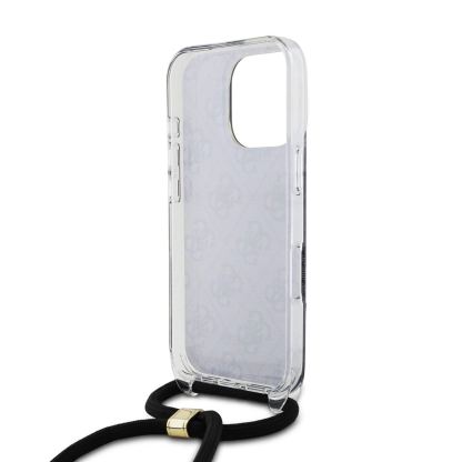 Guess PU IML 4G Printed Case With Crossbody Strap - дизайнерски кожен кейс с връзка за носене през врата за iPhone 16 Pro Max (черен) 4