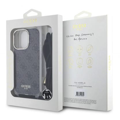 Guess PU IML 4G Printed Case With Crossbody Strap - дизайнерски кожен кейс с връзка за носене през врата за iPhone 16 Pro Max (черен) 5