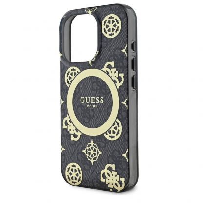 Guess PU IML 4G Peony Stamp MagSafe Leather Hard Case - дизайнерски кожен кейс с MagSafe за iPhone 16 Pro (черен) 4
