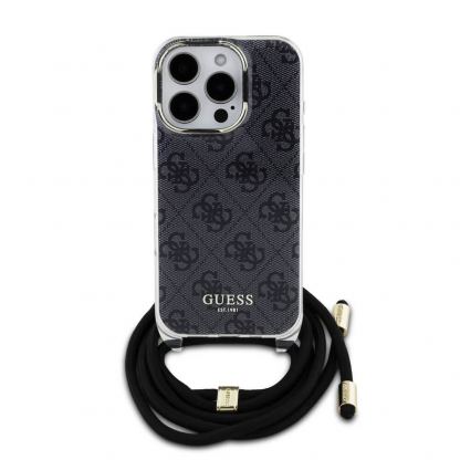 Guess PU IML 4G Printed Case With Crossbody Strap - дизайнерски кожен кейс с връзка за носене през врата за iPhone 16 Pro (черен) 2