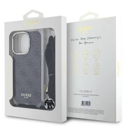 Guess PU IML 4G Printed Case With Crossbody Strap - дизайнерски кожен кейс с връзка за носене през врата за iPhone 16 Pro (черен) 6