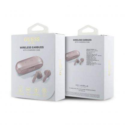 Guess Elongated Metallic ENC Stereo TWS Headset - безжични блутут слушалки със зареждащ кейс за мобилни устройства (розов)  8