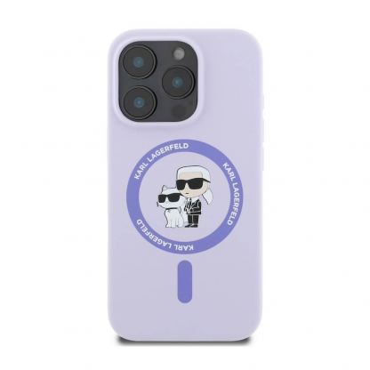 Karl Lagerfeld Liquid Silicone Karl and Choupette MagSafe Case - дизайнерски силиконов кейс с MagSafe за iPhone 16 Pro (лилав) 2
