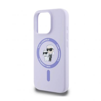 Karl Lagerfeld Liquid Silicone Karl and Choupette MagSafe Case - дизайнерски силиконов кейс с MagSafe за iPhone 16 Pro (лилав) 4