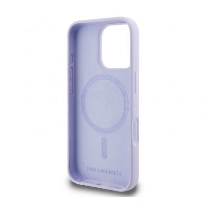 Karl Lagerfeld Liquid Silicone Karl and Choupette MagSafe Case - дизайнерски силиконов кейс с MagSafe за iPhone 16 Pro (лилав) 5