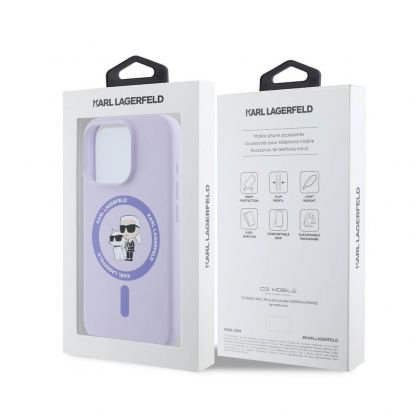 Karl Lagerfeld Liquid Silicone Karl and Choupette MagSafe Case - дизайнерски силиконов кейс с MagSafe за iPhone 16 Pro (лилав) 6