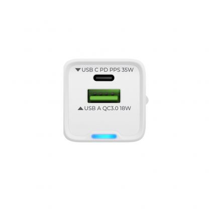 Prio Fast Wall Charger 35W PD - захранване за ел. мрежа с USB-A и USB-C изходи и технология за бързо зареждане (бял) 3