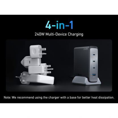 Anker 737 GaN Prime 240W - захранване за ел. мрежа за лаптопи, смартфони и таблети с USB-A и 3xUSB-C изходи с технология за бързо зареждане (черен)  4