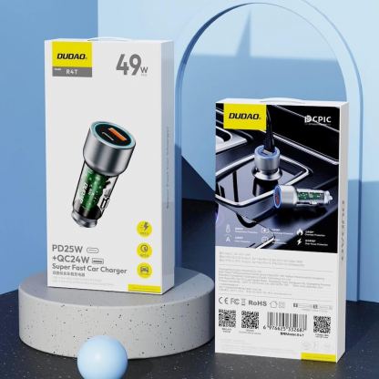 Dudao R4T Dual USB-A & USB-C Car Charger 49W - зарядно за кола с USB-A и USB-C изходи и технология за бързо зареждане (тъмносив) 9