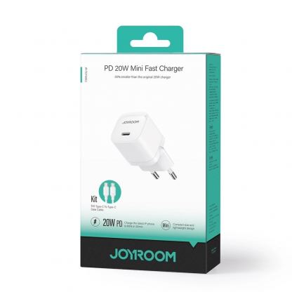 Joyroom JR-TCF02 USB-C PD 20W Wall Charger and USB-C Cable - захранване за ел. мрежа с USB-C изход с технология за бързо зареждане и USB-C към USB-C кабел (бял)  2