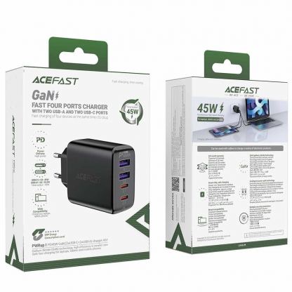 Acefast A61 PD 45W GaN Fast Charger - захранване за ел. мрежа за лаптопи, смартфони и таблети с 2xUSB-C и 2xUSB-A изходи (черен)  5