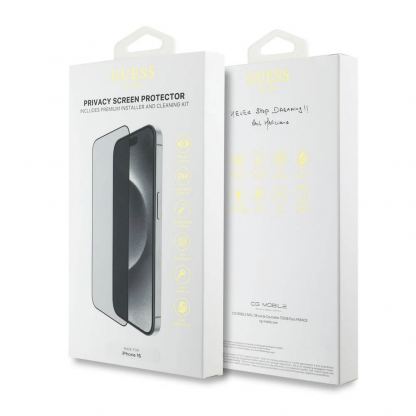 Guess Privacy Full Cover Tempered Glass 2.5D - стъклено защитно покритие с определен ъгъл на виждане за дисплея на iPhone 16 (черен-прозрачен) 2
