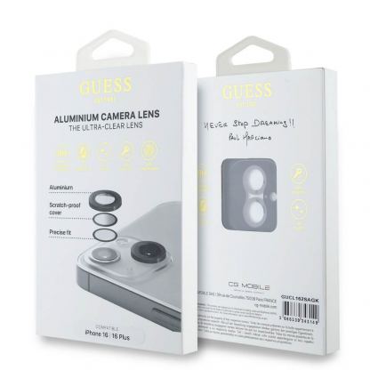 Guess Metal Tempered Glass Camera Lens Protector - предпазни стъклени лещи за камерата на iPhone 16, iPhone 16 Plus (черен) 3