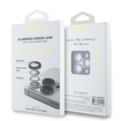 Guess Metal Tempered Glass Camera Lens Protector - предпазни стъклени лещи за камерата на iPhone 16 Pro, iPhone 16 Pro Max (черен) 3