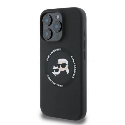 Karl Lagerfeld Liquid Silicone Karl and Choupette Heads MagSafe Case - дизайнерски силиконов кейс с MagSafe за iPhone 16 Pro Max (черен) 3