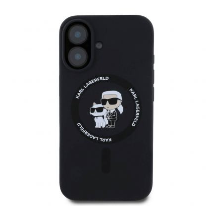 Karl Lagerfeld Liquid Silicone Karl and Choupette MagSafe Case - дизайнерски силиконов кейс с MagSafe за iPhone 16 (черен) 2