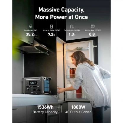 Anker Solix F1500 Portable Power Station 1536Wh - мощна външна зареждаща станция с 2xAC (220V за ел. мрежа), 2 x USB-C, 4 x USB-A и 2 х USB-C изходи и гнездо за кола (черен)  5