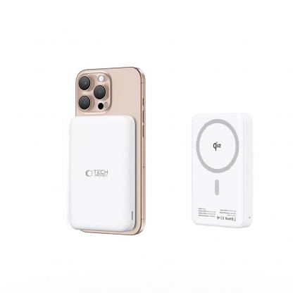 Tech-Protect LifeMag Qi2 Magnetic Wireless Charging Power Bank 10000 mAh 15W - преносима външна батерия с USB-C порт, USB-A изход и безжично зареждане с MagSafe (бял) 6