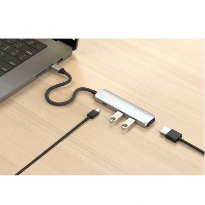 Satechi 4-in-1 USB-C Aluminum Slim Multiport Adapter 4K - мултифункционален хъб за свързване на допълнителна периферия за компютри с USB-C (сребрист) 2