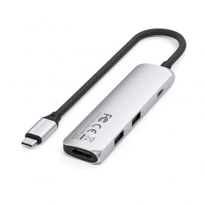 Satechi 4-in-1 USB-C Aluminum Slim Multiport Adapter 4K - мултифункционален хъб за свързване на допълнителна периферия за компютри с USB-C (сребрист) 3