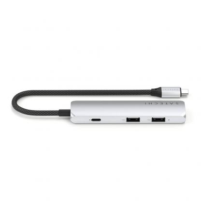 Satechi 4-in-1 USB-C Aluminum Slim Multiport Adapter 4K - мултифункционален хъб за свързване на допълнителна периферия за компютри с USB-C (сребрист) 4