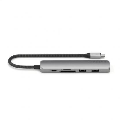Satechi 6-in-1 USB-C Aluminum Slim Multiport Adapter - мултифункционален хъб за свързване на допълнителна периферия за компютри с USB-C (тъмносив) 2