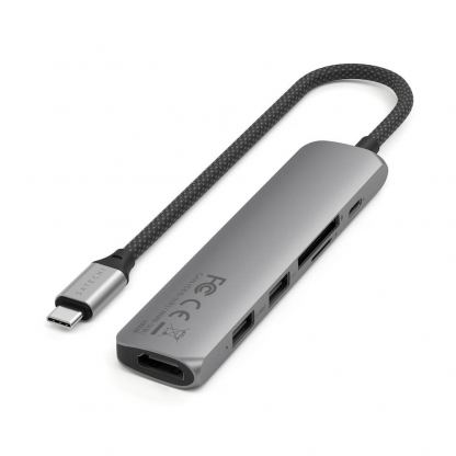 Satechi 6-in-1 USB-C Aluminum Slim Multiport Adapter - мултифункционален хъб за свързване на допълнителна периферия за компютри с USB-C (тъмносив) 3