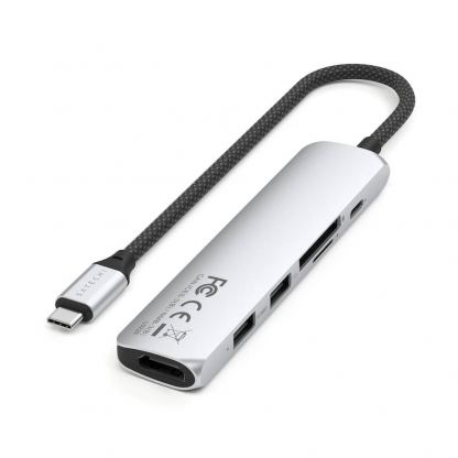 Satechi 6-in-1 USB-C Aluminum Slim Multiport Adapter - мултифункционален хъб за свързване на допълнителна периферия за компютри с USB-C (сребрист) 3
