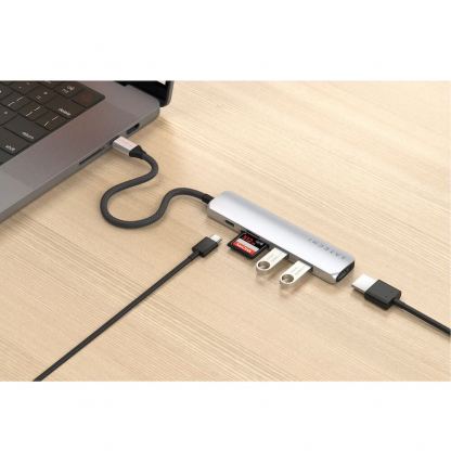 Satechi 6-in-1 USB-C Aluminum Slim Multiport Adapter - мултифункционален хъб за свързване на допълнителна периферия за компютри с USB-C (сребрист) 4