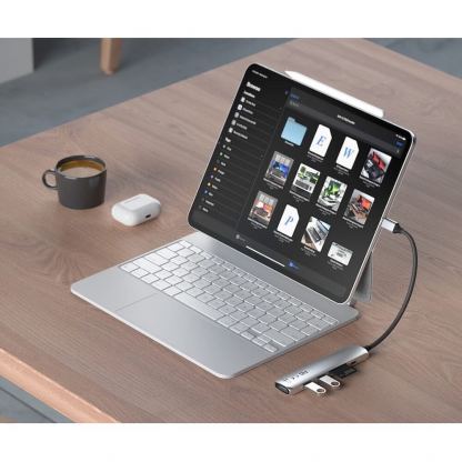 Satechi 6-in-1 USB-C Aluminum Slim Multiport Adapter - мултифункционален хъб за свързване на допълнителна периферия за компютри с USB-C (сребрист) 5